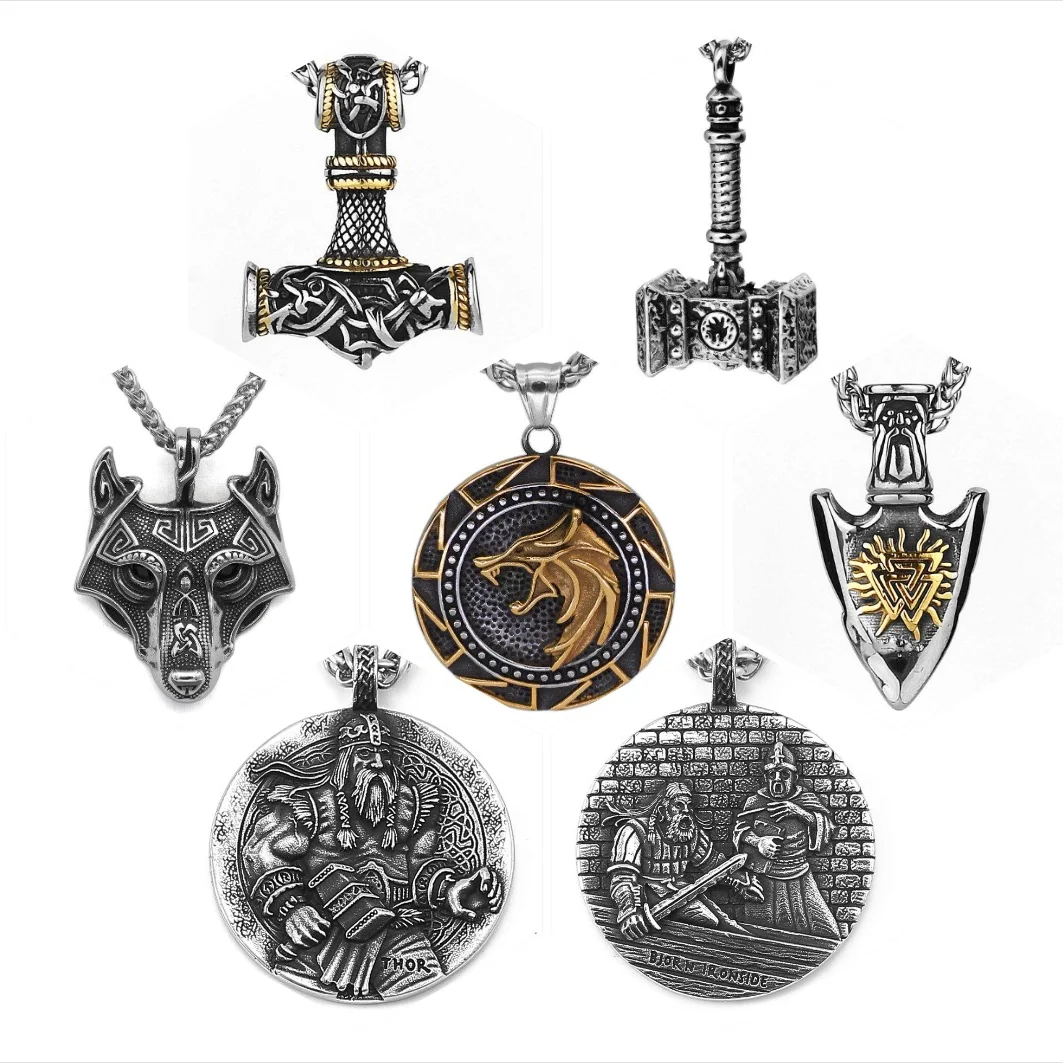 

Carline Jewelry Hip Hop Punk Norse Thor Hammer Viking Nordic Bijoux Tree Skull Compass Pendant Stainless Steel Necklace For Men