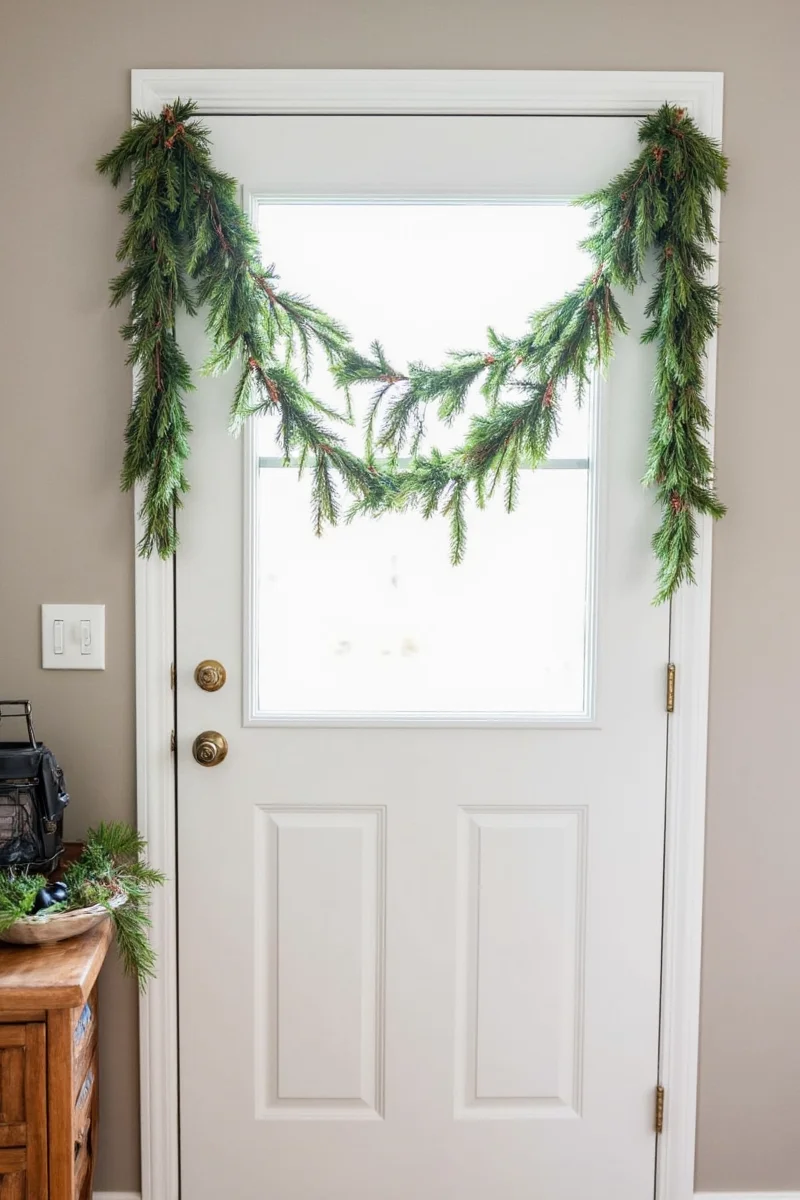Various methods of hanging garland on a door
