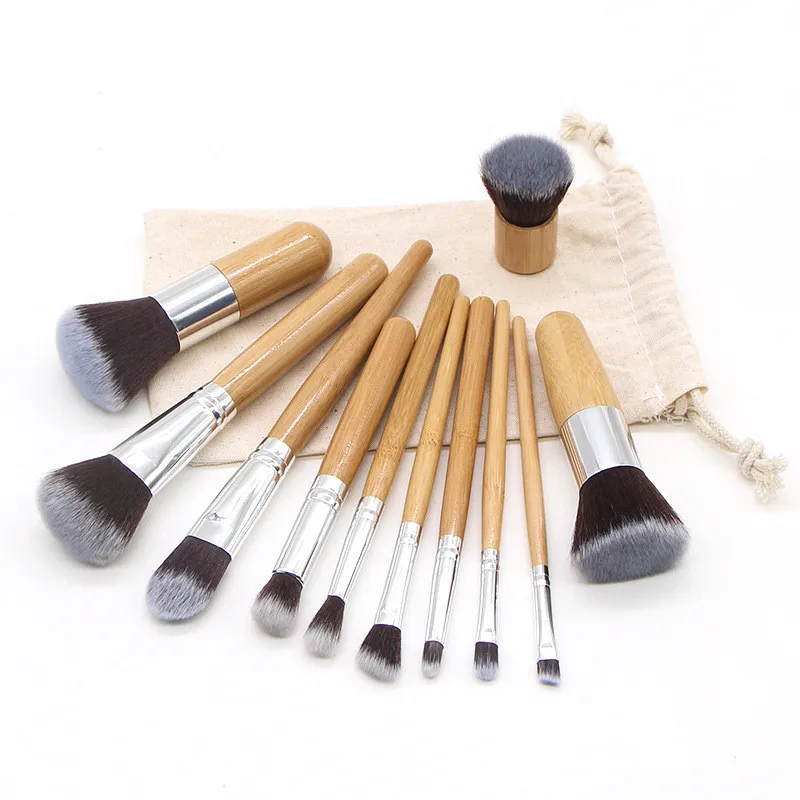 

eco friendly vegan luxury make up brushes Private logo 11 Pcs bamboo handle makeup brushes set Bamboo Makeup Brush Kit, Show as picture or can customized