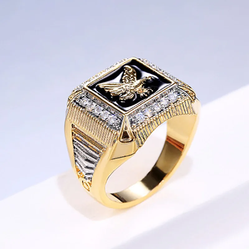 

JUHU 2021 New Atmospheric Men's Electroplated Eagle Perimeter Diamond Ring Europe And The United States Gold-plated Ring