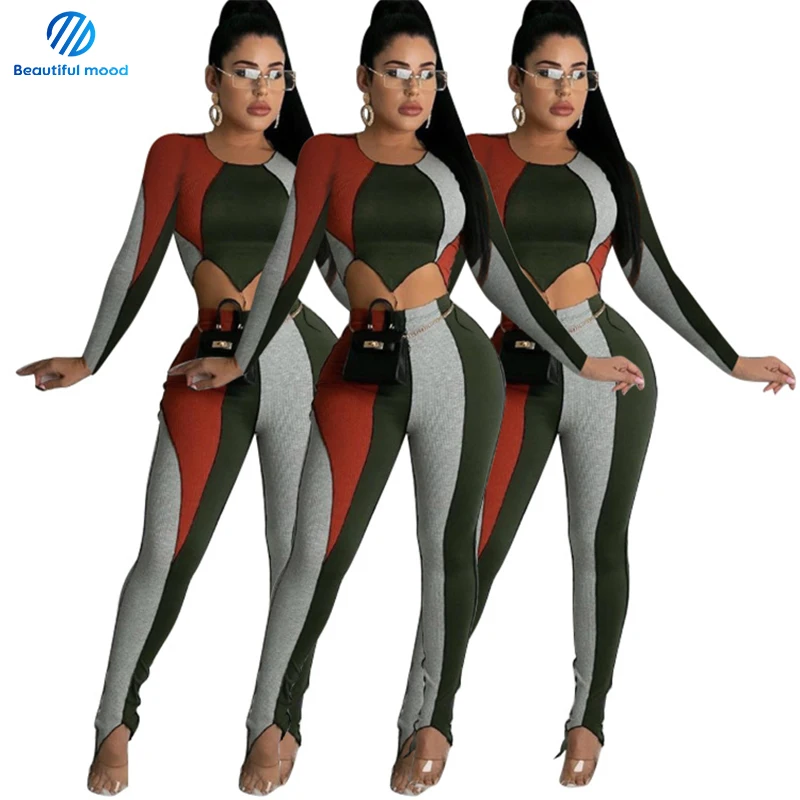 

Wholesale Autumn hot style fashion stitching two-piece suit women, Customized color