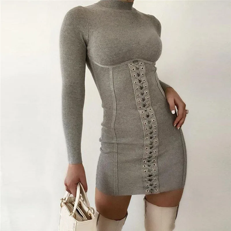

FS1437D Fall women sexy long sleeve round collar Casual dresses