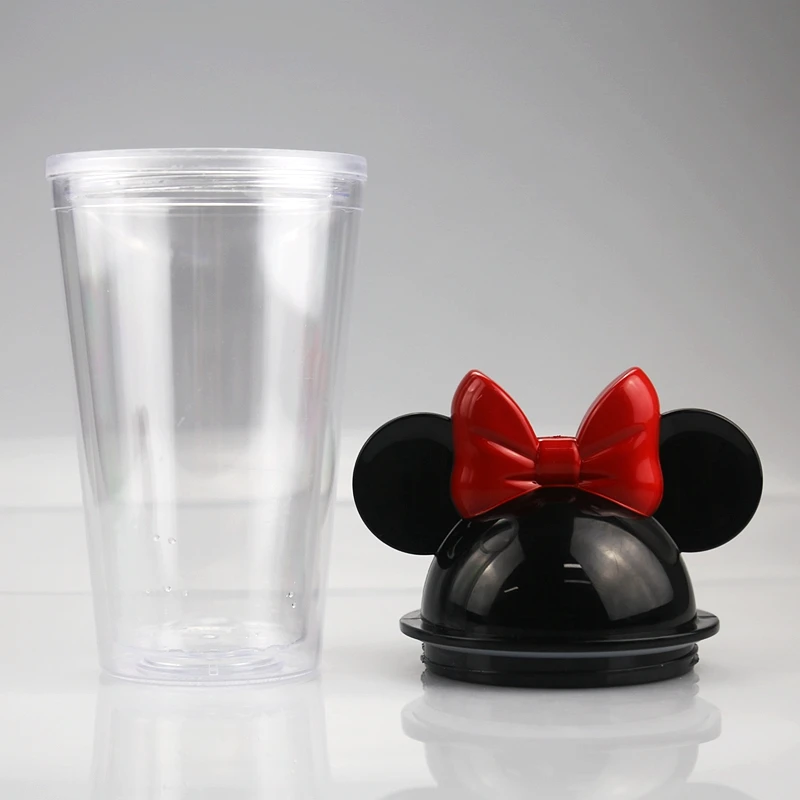 

Wholesale 16oz Mouse Ear Tumbler Double Walled BPA Free Plastic Minnie Mouse Tumbler Cups In Bulk With Lid And Straw, Black, red