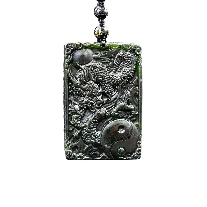 

Jade Dragon Pendant Necklace Black Green Carved Gifts Charm Amulet Jewellery Chinese Fashion Natural