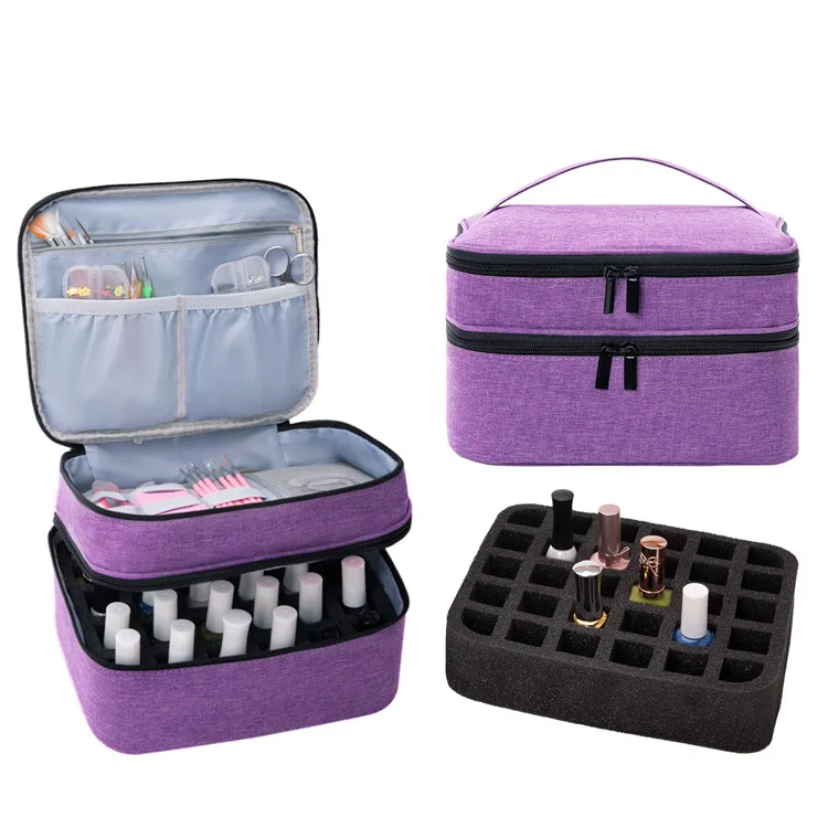 

Double layer Nail Polish Carrying Storage organizer Bag Cosmetic Travel Bag, Customized color