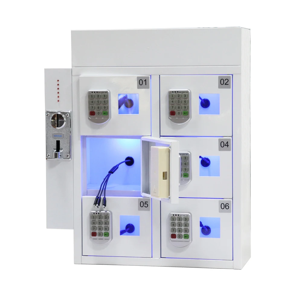 

Multi Ports Mini Compartments Coin Payment Charging Machine Cellphone Battery Charger Vending Machine, White/customized