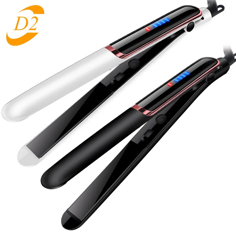 

2 In 1 Fast Straight Curling Flat Iron Negative Ion Four Gear Temperature Adjustment Ceramic Hair Straightener Curler, Black,white