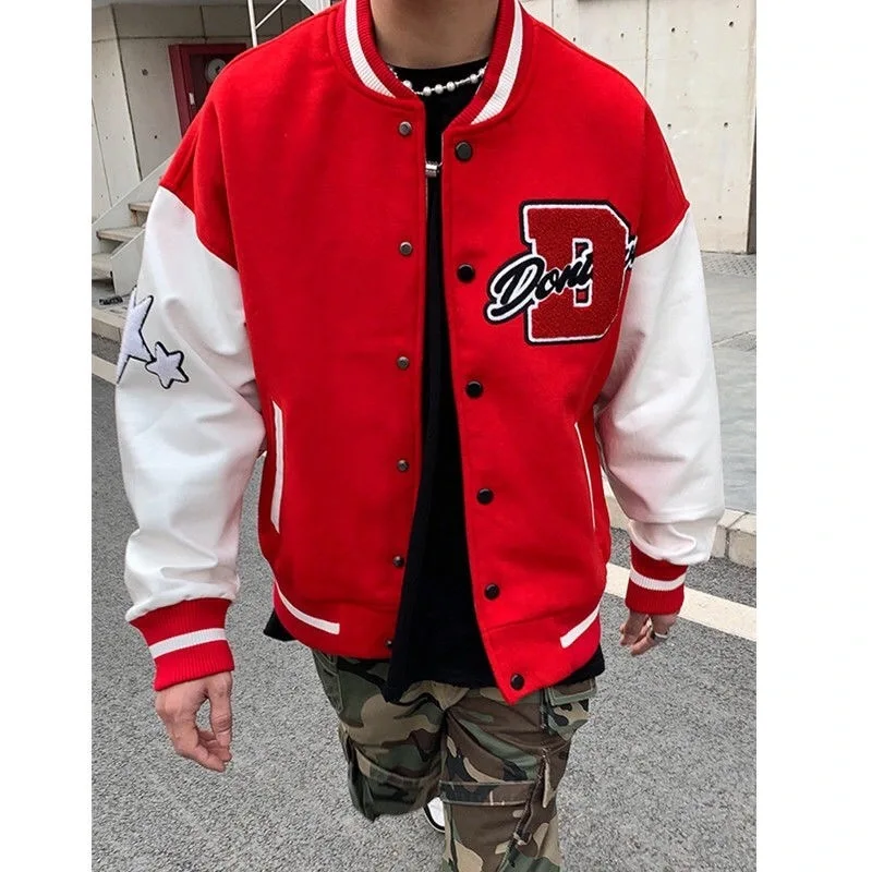 

Letter Embroidery Men's Jacket Coat 2021 New Stitching Embroidery Baseball Uniform Men's Casual Loose Y2K Jacket Couple