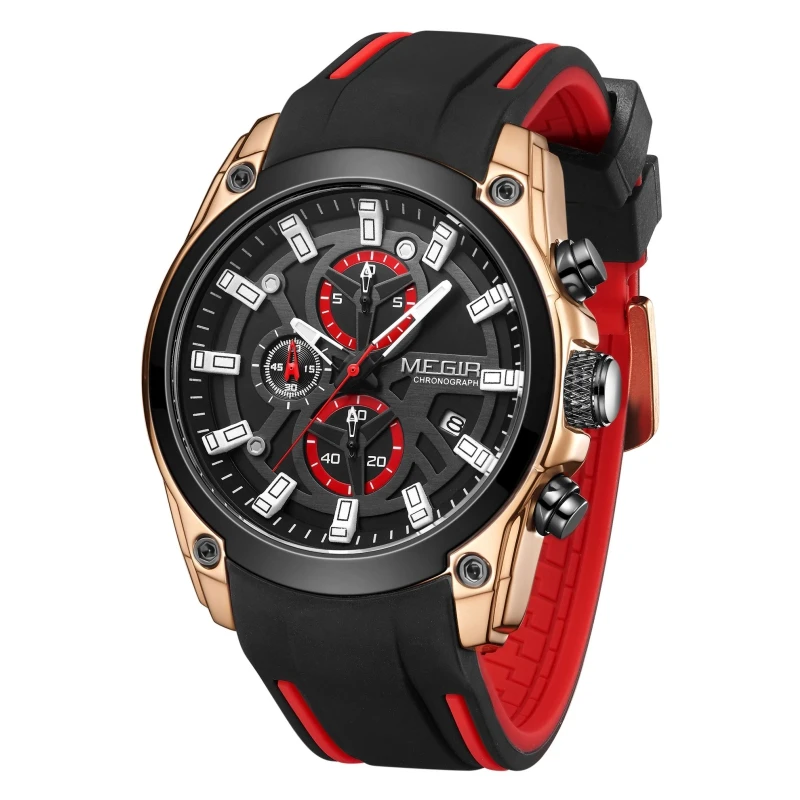 

Relogio Masculino Megir Wristwatch 2144 Original Brand Luxury Men Wrist Watches Waterproof Chronograph Sports Quartz Watch, Black, rose gold, silver, blue, red, yellow