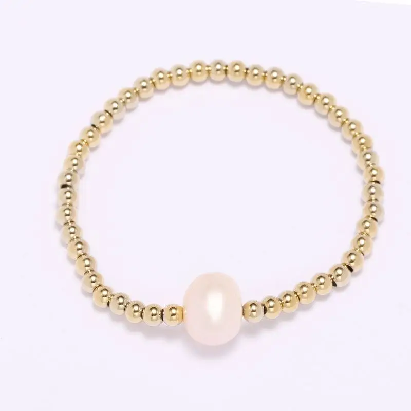 

Korean Style Luxurious Not Allergic Pink Pearls Golden Bead Bracelet Elastic For Girls