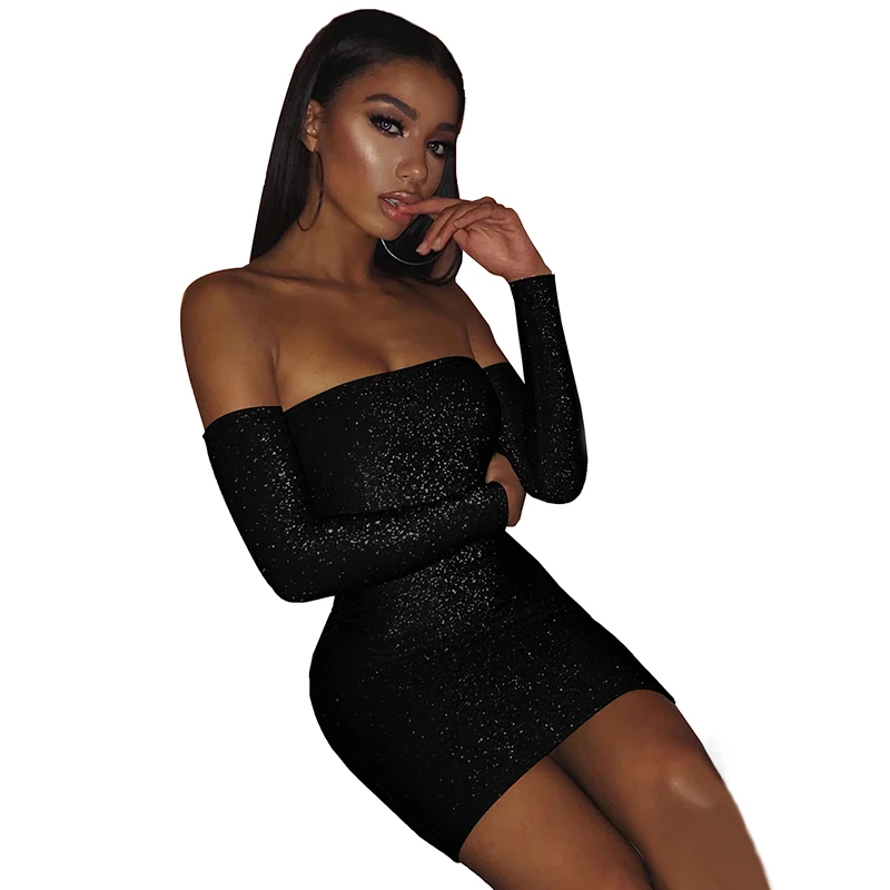 

Fashionable Sexy Sparkle Off Shoulder Club Dress Party Mini Dresses, Customized