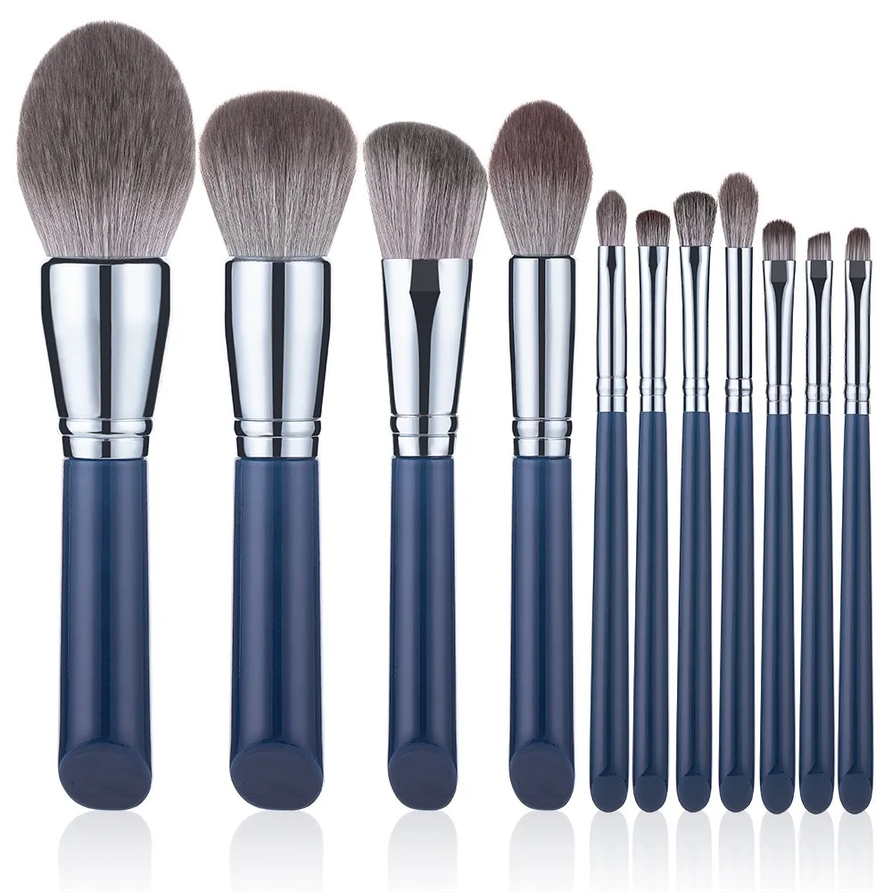 

Free Sample Makeup Brushes/Crystal Black Handle Makeup Brush Set/Custom Logo Make Up Brushes 11pcs Brush Set, Black silver