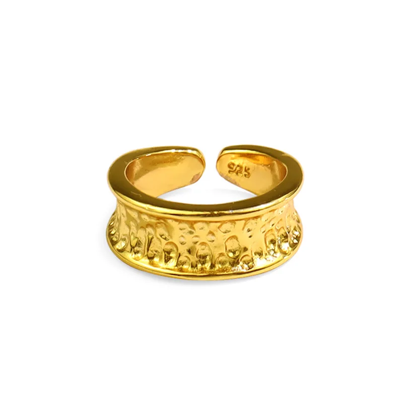 

Fashion Real 18K Gold Plated Texture Finger Rings Exquisite Adjustable Thick Round Open Ring For Party