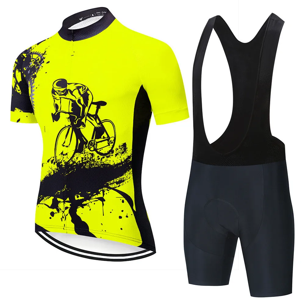

Sportswear Riding Outfits Set Short Sleeve Bike Top Men MTB Mountain Bike Bib Shorts Breathable Summer Cycling Jerseys Set, Optional