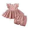 2019INS girls baby woven cotton full printed dress + bread pants 2 sets