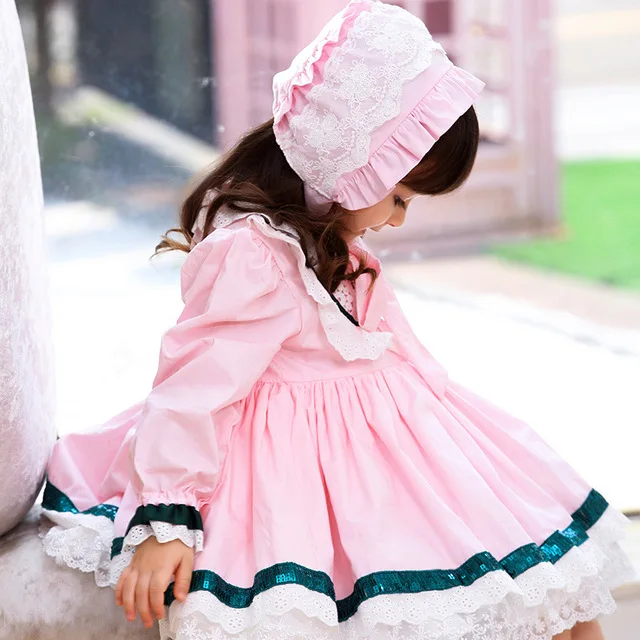 

Kids Spanish Lotia Pink Dresses for Girls Vintage Children Boutique Clothing Girl Spain Ball Gowns Baby Birthday Party Clothes