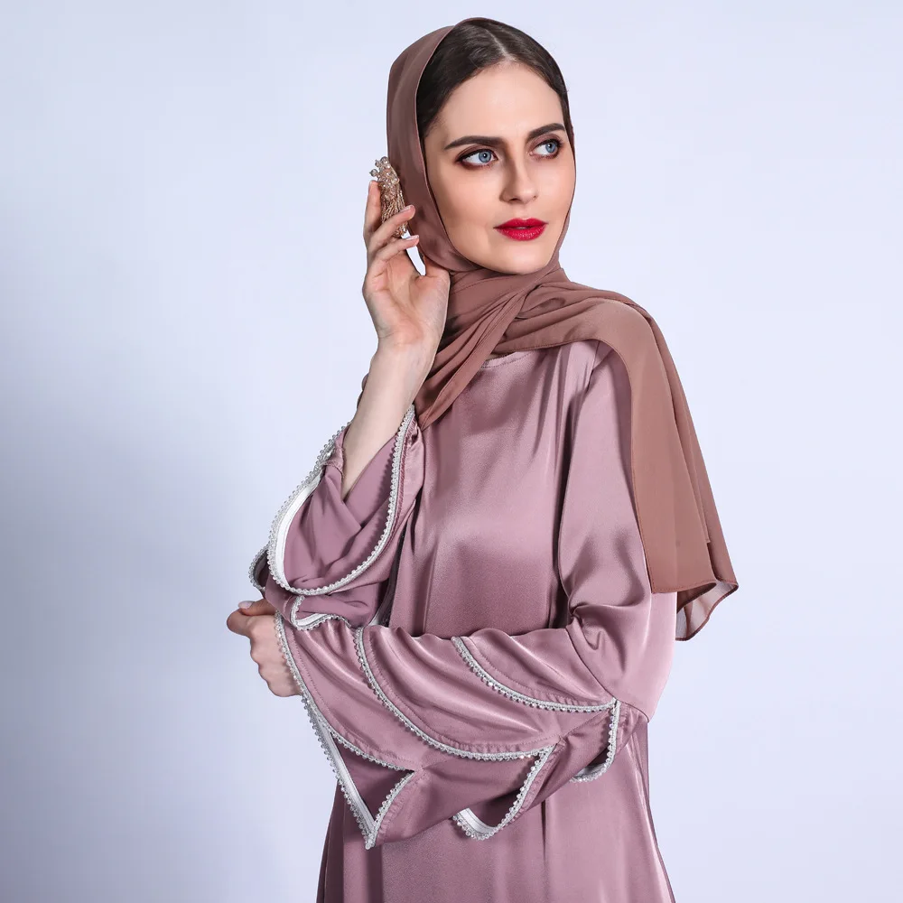 

Ramadan Muslim Dress Women Abaya Dubai 2021 Satin Abayas for Women Turkish robe Eid Mubarak Islamic clothing, 5color