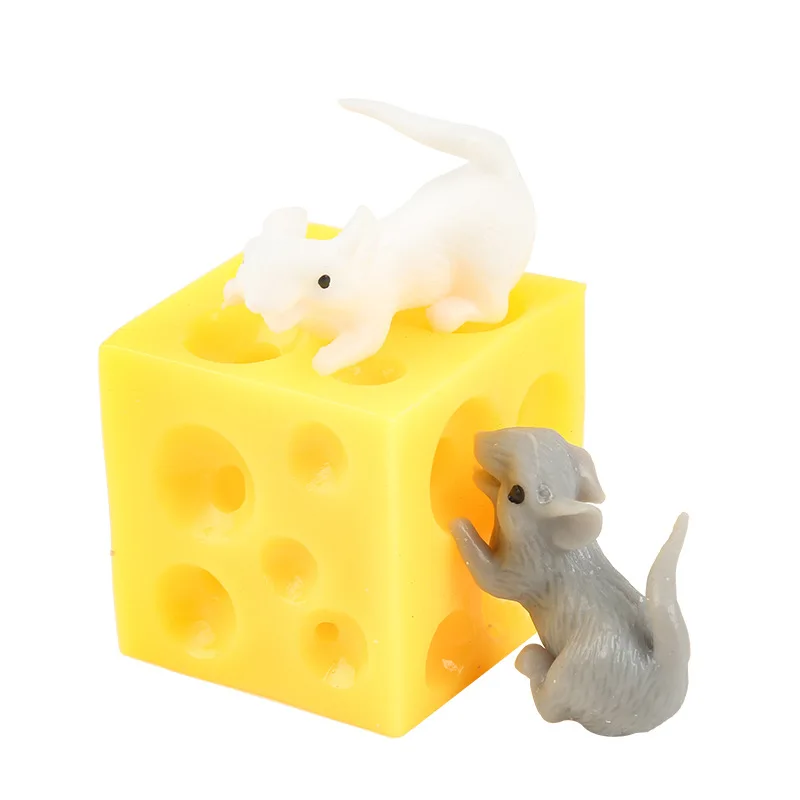

Funny Mouse And Cheese Block Squeeze Anti-stress Toy Hide Seek Figures release stress ball fidget toy squishy toys