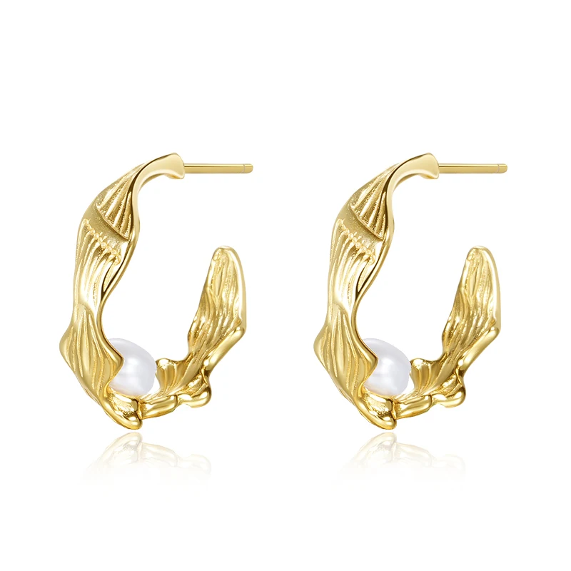 

hot selling products 925 sterling silver gold plated designer Pearl hoop earrings women