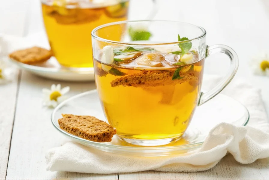 Ginger root slices and chamomile flowers arranged for tea preparation