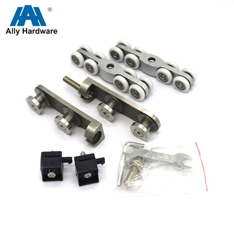 Aluminum alloy body sliding barn door rollers and track for moving glass gate