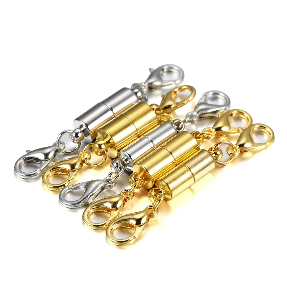 

5pcs/lot Metal Copper Magnetic Clasps With Lobster Clasp For Leather Bracelets Necklace Connectors For Jewelry Making Supplies, Gold / rhodium
