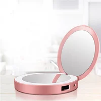 

Mini Portable Round Makeup Mirror LED Light Folding Beauty Cosmetic Tool Travel Mobile Power Bank USB Chargeable