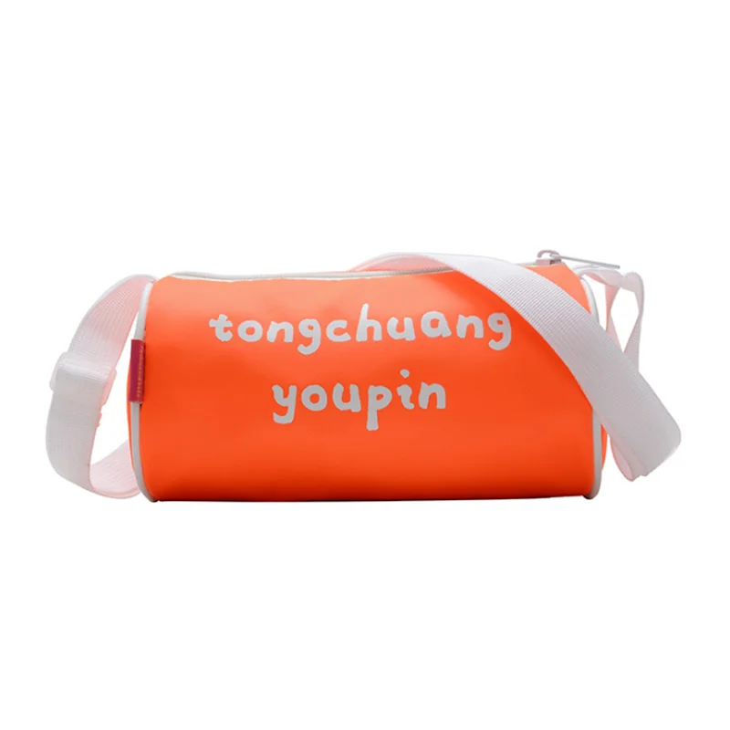 

Summer Casual Candy Color Baby Canvas Letter Print Cross Bags Round Bucket Handbags For Kids, As pic