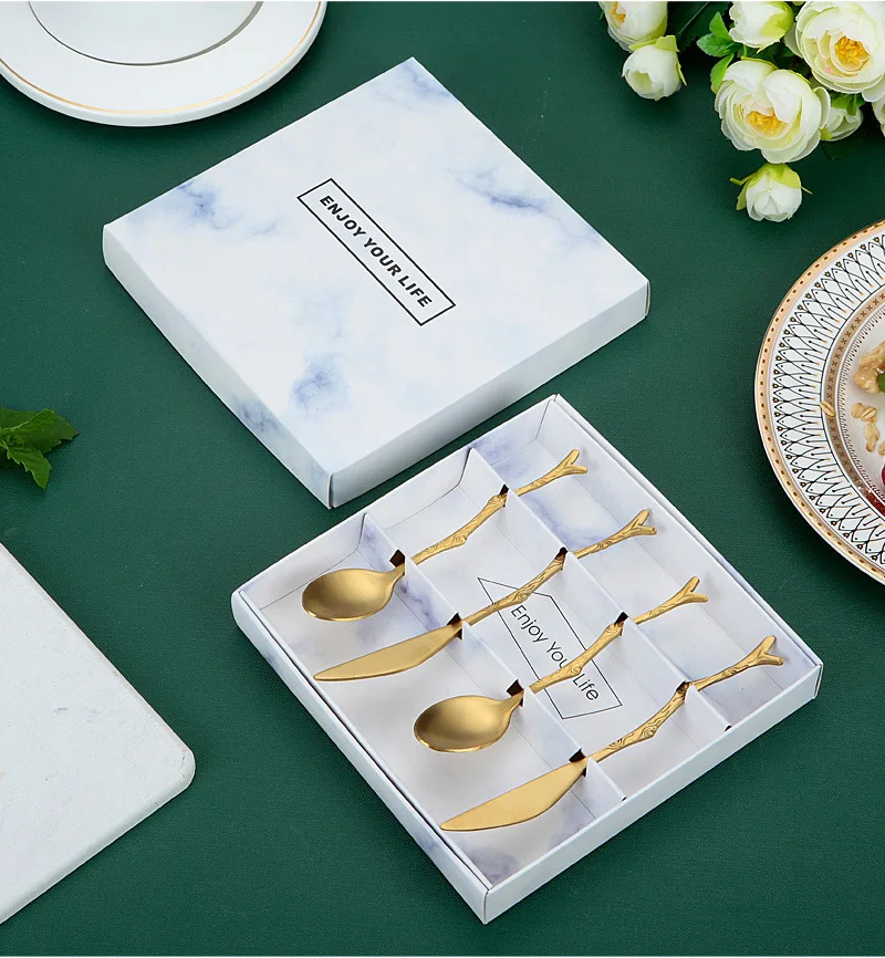 

Creative Stainless Steel Cutlery Set Retro Branch Cutlery Set Moon Cake Knife Coffee Spoon Gift Box Set
