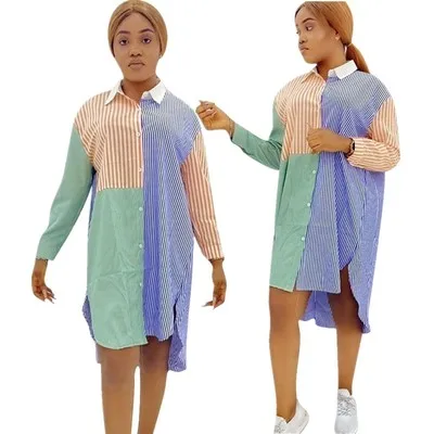 

B35556A 2020 Latest women sexy long sleeve irregular shirt dress, Shown