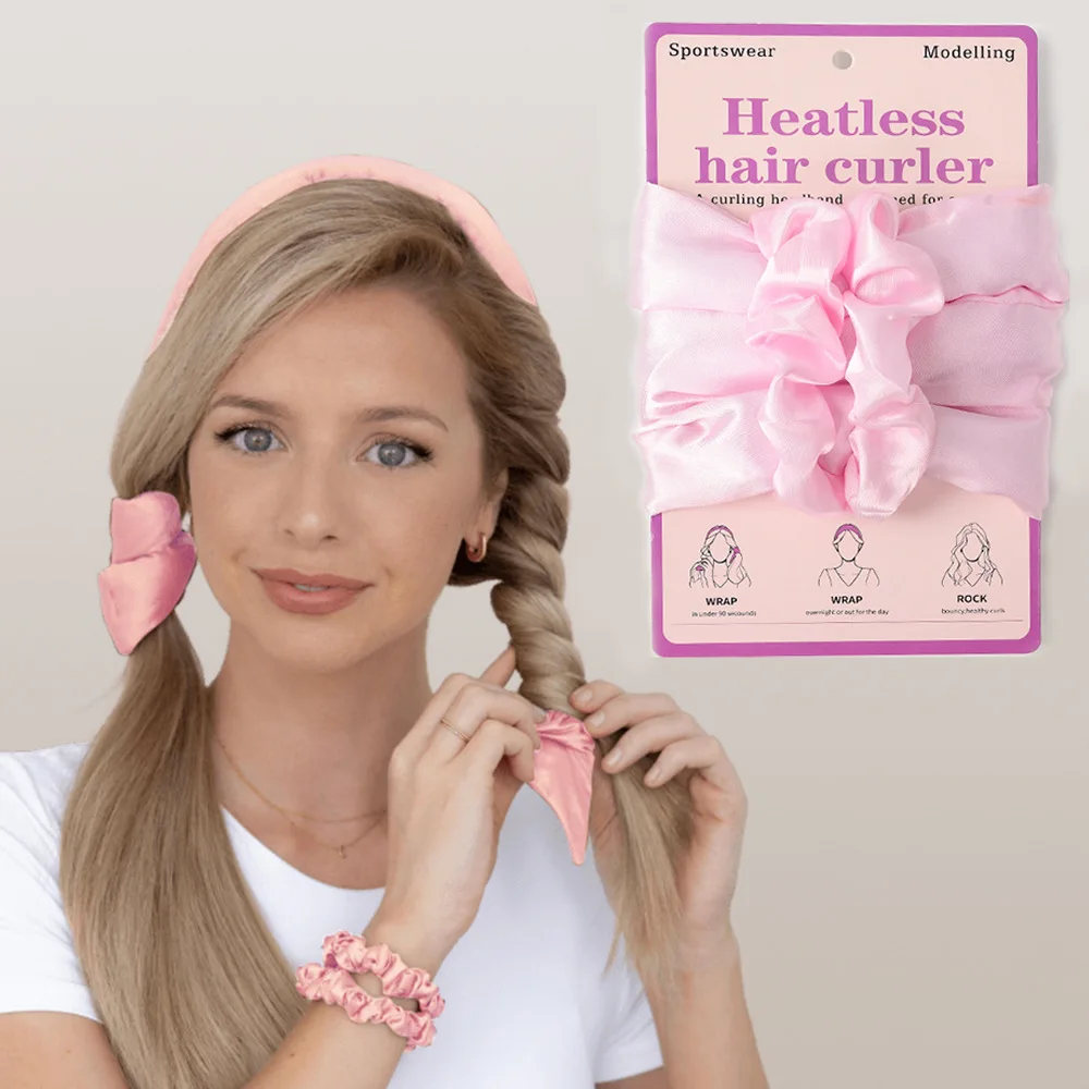 

Custom Natural Waves Heatless Hair Curlers Sleeping Soft Silk Satin Cotton Curling Headband