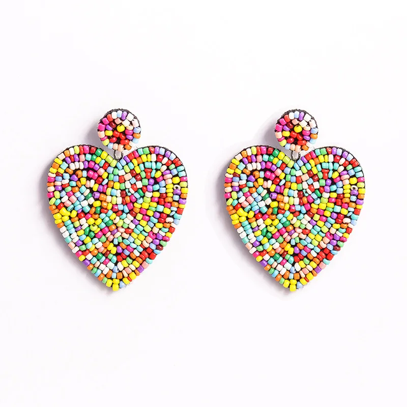 

Wholesale Handmade Colorful Seed Bead Heart Drop Earrings Multicolor Beaded Heart Earrings