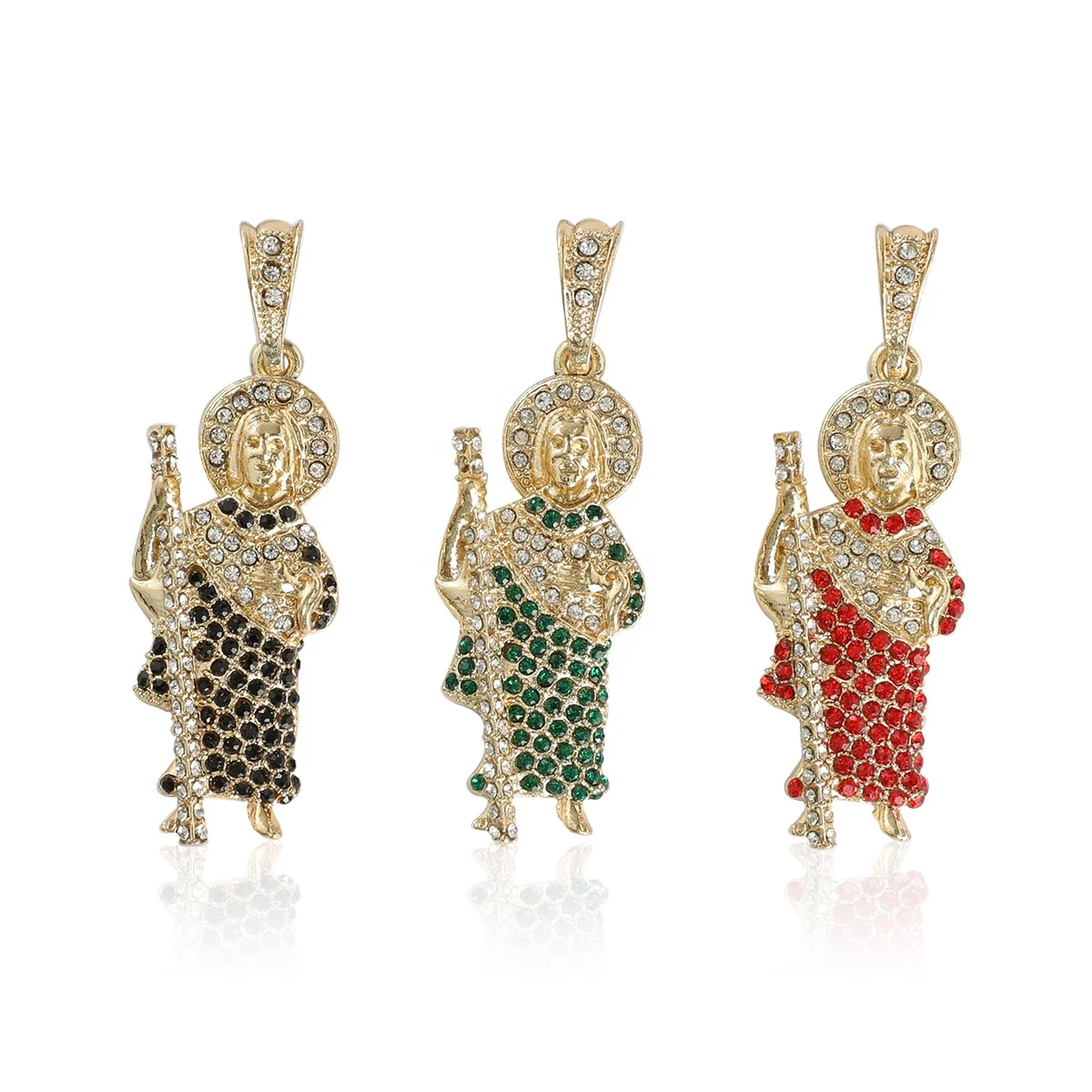 

Black Red Green Zircon 18k Oro Laminado San Judas Tadeo Religious Jewelry San Judas Pendant