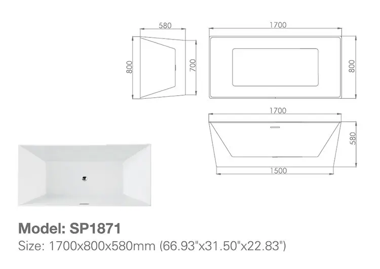 Kamali SP1871 cupc square built in deep steel thailand glass freestanding soaking bathtub walk in ice white acrylic bath tub