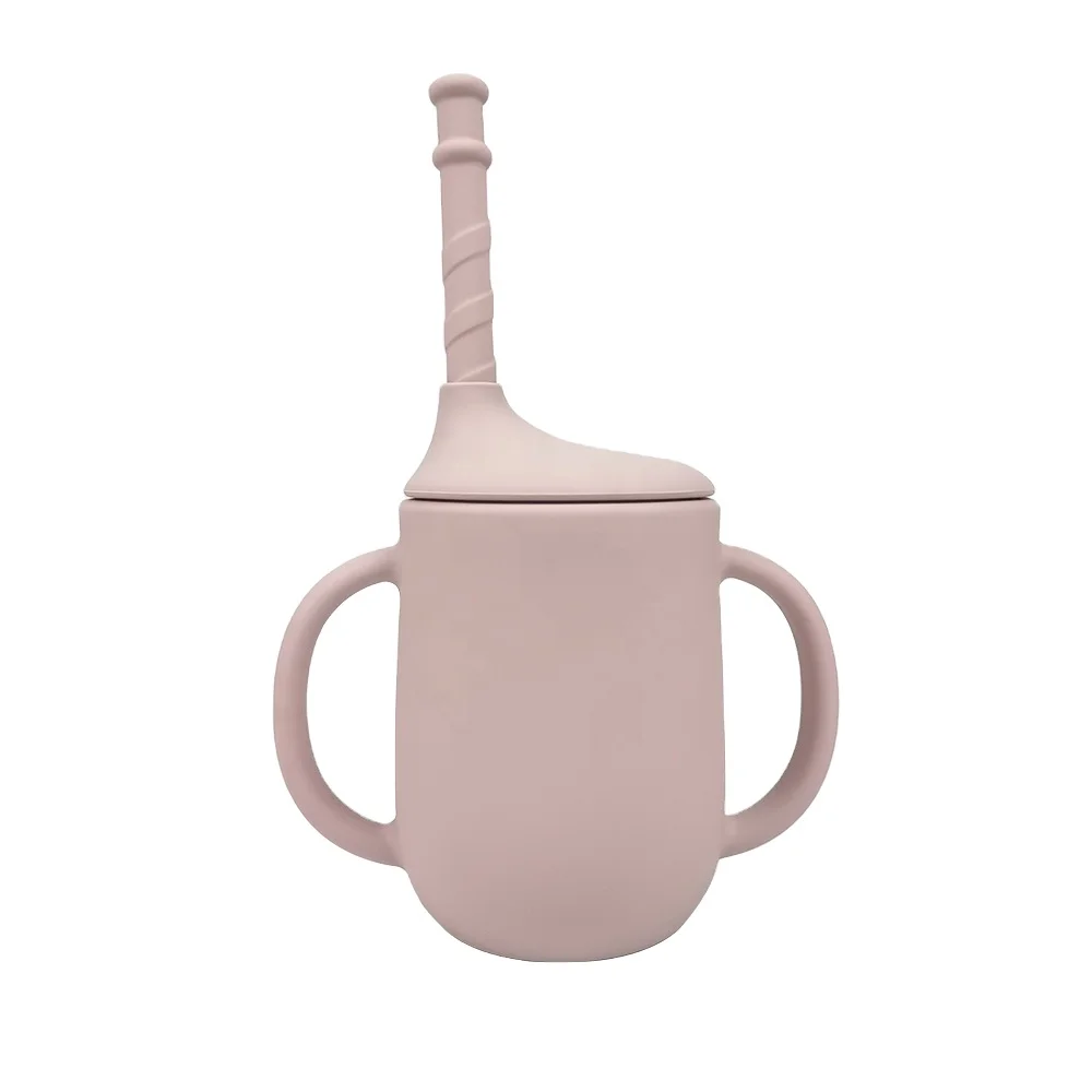 

Unbreakable Reusable Kids Baby Training With Straw and Handle Eco Friendly Healthy Silicone Drinking Water Silicone Cup, Pink