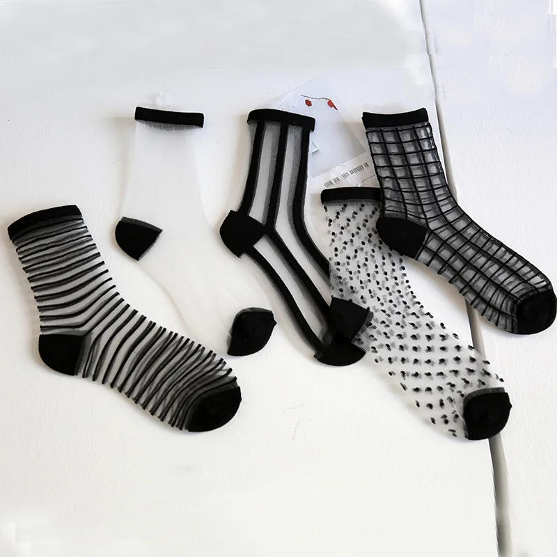 

Different Style Lace Transparent Crystal Women Socks Comfy Sheer Silk Summer Style Ankle Socks, As the picture