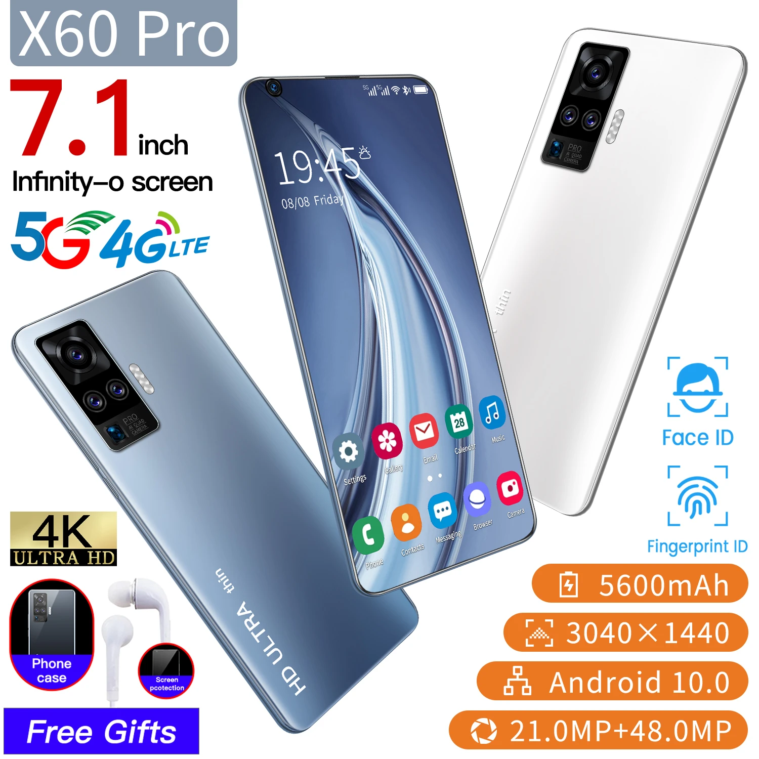 

X60 Pro 7.1inch 10-Core Android Smartphones 12GB+512GB 5G Cellphones 5600mAh Large Capacity Mobile Phone