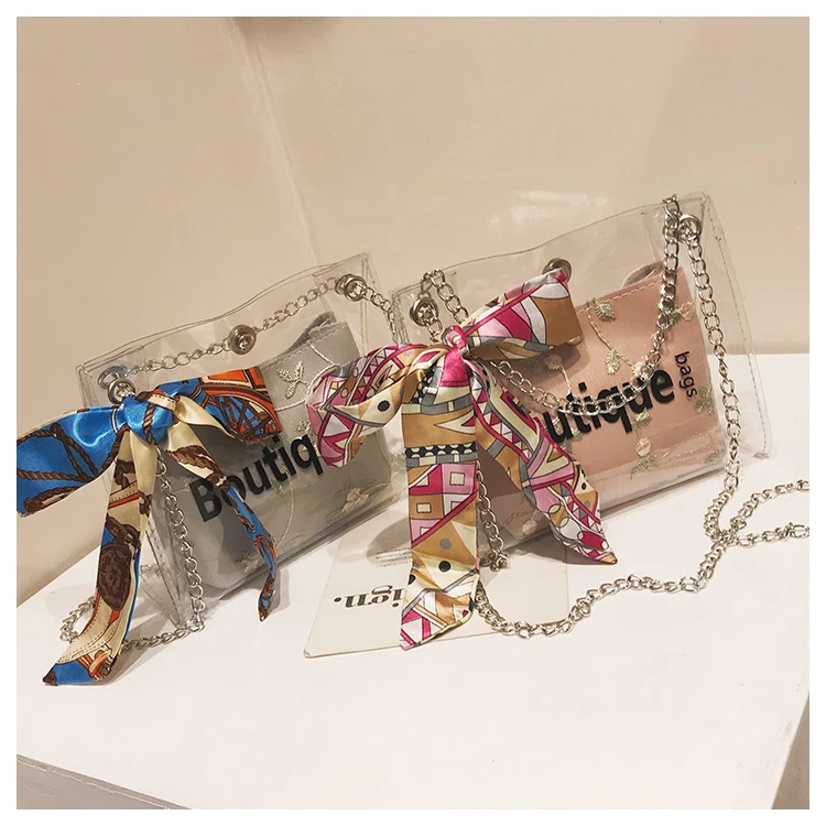 

2020 Pu purse crossbody handbags women fashion designer handbags famous brands scarf transparent jelly ladies bags handbag set, White,green,pink,gray