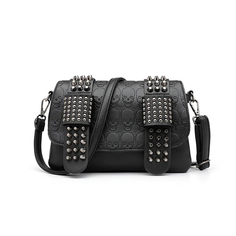 

Women's Skull Rivet Shoulder Messenger Bag Soft Pu Leather 2022 Tendy Solid Color High Quality Shopping Handbag For Female