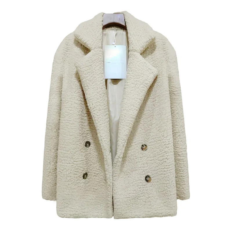 

Lamb Fleece Thickened Women's Lamb Wool Coat Plush Fabric Winter Loose Coat, Shown
