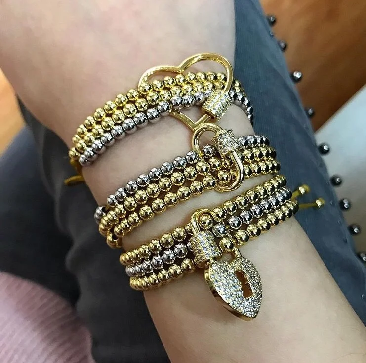 18k New Golden Color Multilayer Bracelets Unique Cubic Zirconia Lock Key Adjustable Pendant Charm Jewelry