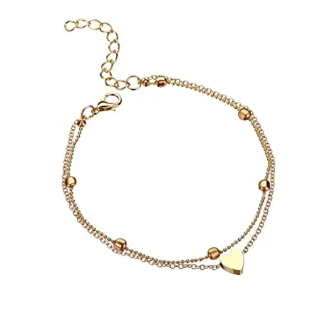

2021 New Layered Anklet Barefoot Sandals Foot Jewelry Cute Layered Anklet Heart Anklets for Women, Gold/silver
