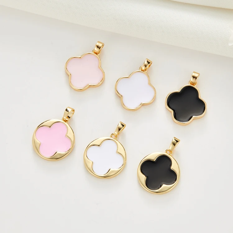 

Classic Four-leaf Clover Necklace Charms Brass 14K Gold Plated Enamel Pendant Charms