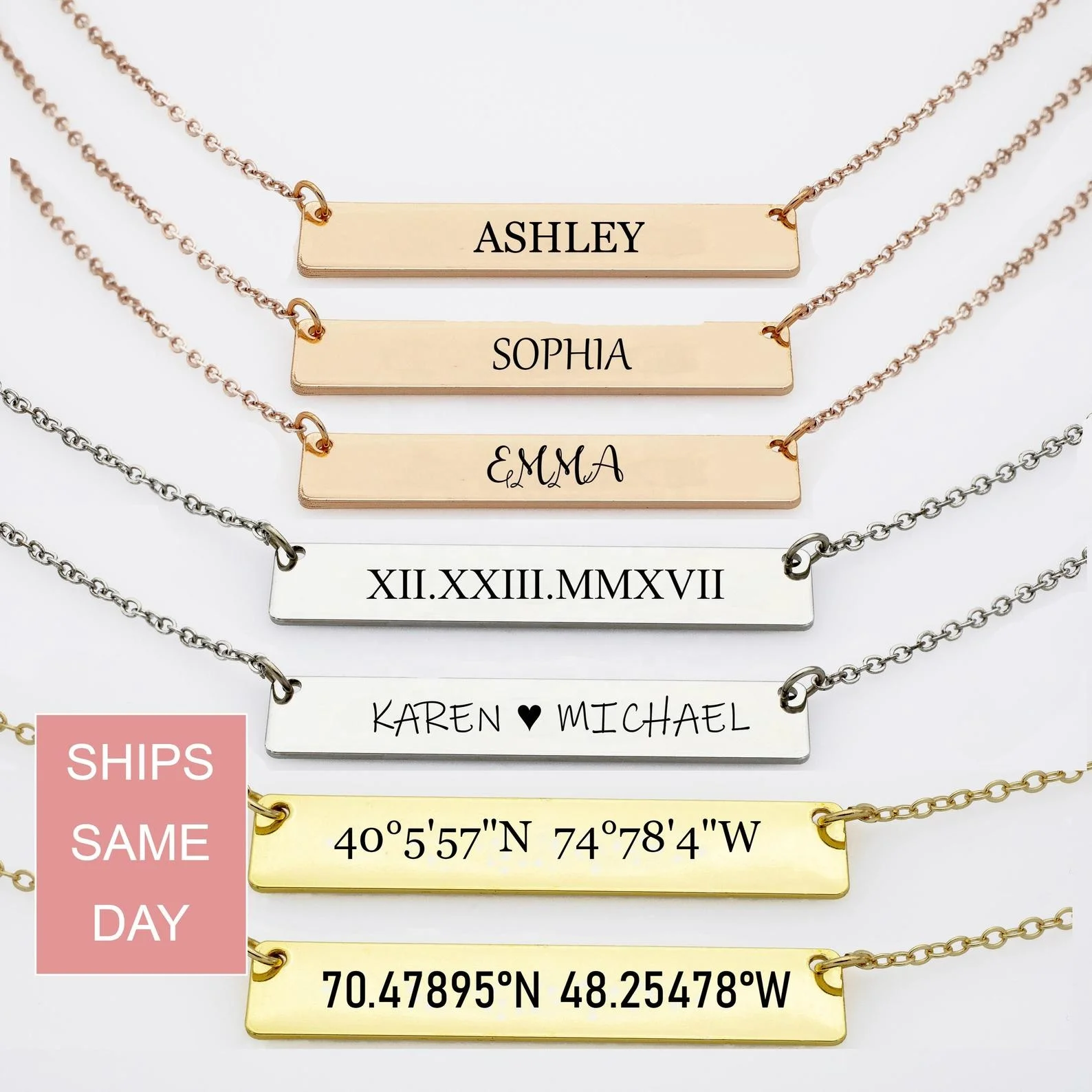 

New designs Stainless Steel Engravable Pendant Necklace Wholesale Customized Blank sun Bar Necklace 18k gold bar dainty necklace