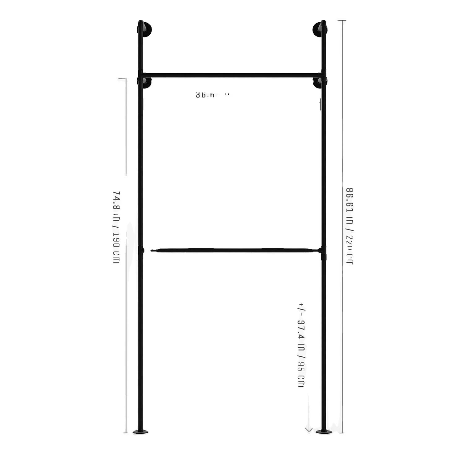 Heavy Duty Industrial Pipe Clothing Rack Wall Mounted Double Tiers for Kitchen Bathroom or Bedroom Wardrobe