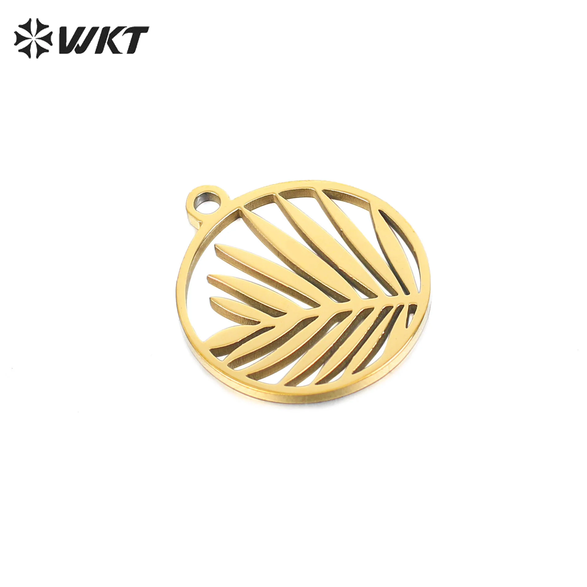 

WT-SSP032 New fashion cute pendant round hollow palm leaf pendant plant DIY jewelry accessories stainless steel pendant, As pic