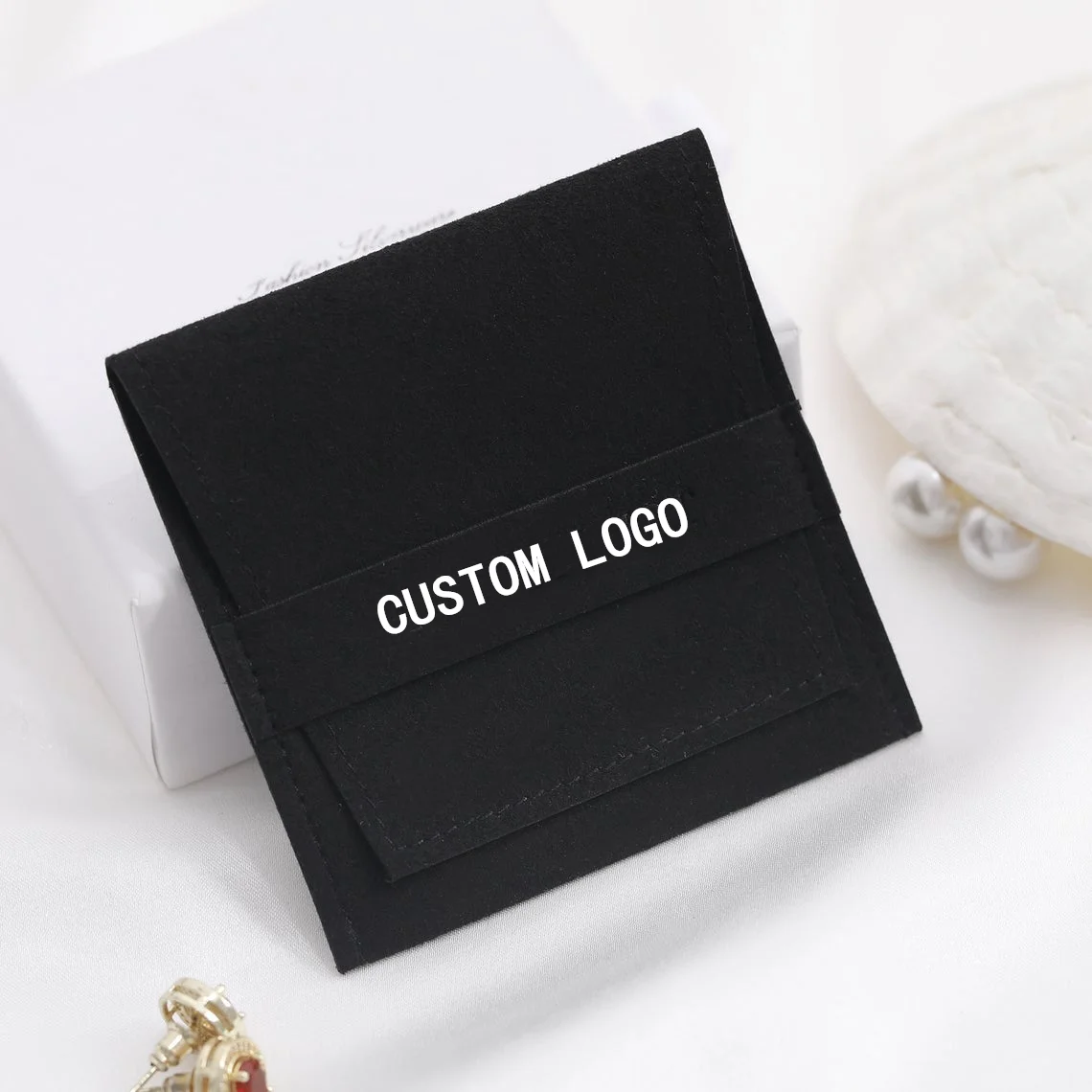

Custom Jewelry Pouches Personalized Logo Embossed Jewellery Bags Black Envelope Pouch With Flap For Jewelry, Customized color
