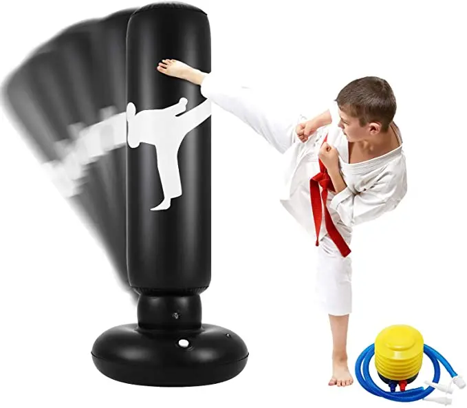 

Kids Punching Bag Inflatable Freestanding Children Fitness Play Heavy De-Stress Boxing Punching Bag Bounce Back for Practicing, Black red yellow