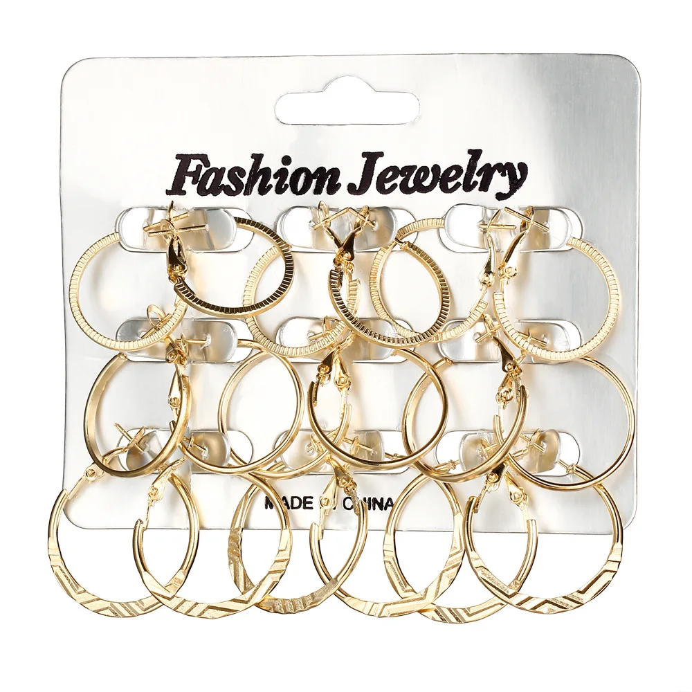 

Hoop Earring 2021 Trendy Gold Pearl earings set Geometric Circle Drop Jewelry set with earring card