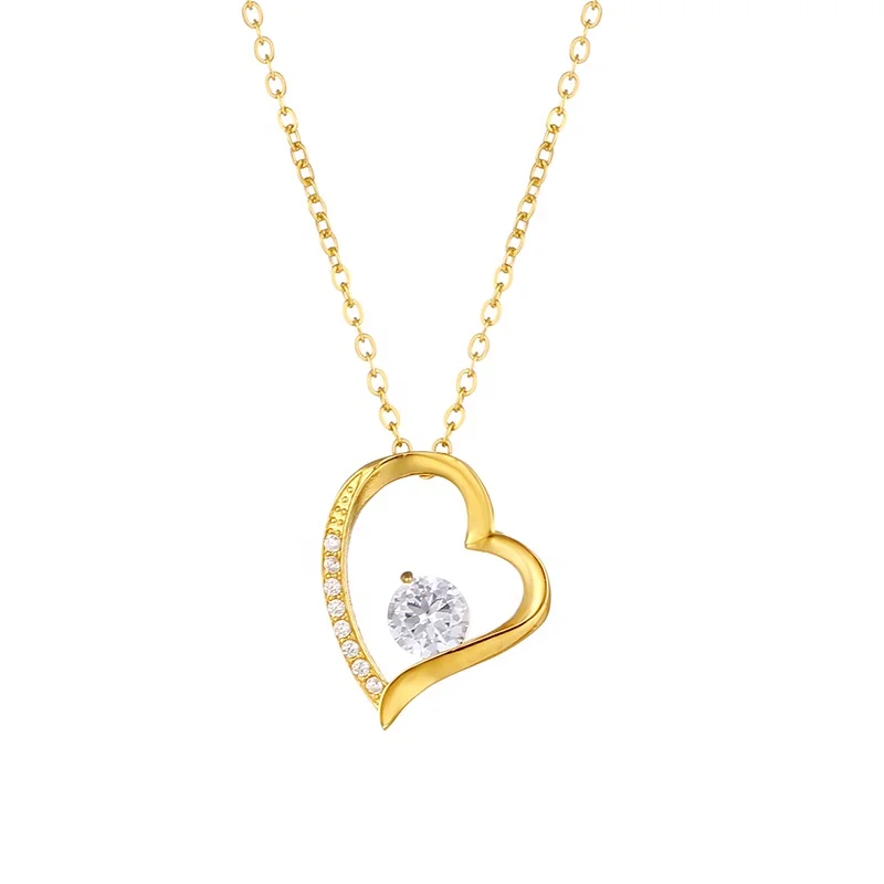 

18K Gold Plated Stainless Steel Pendant Diamond Pave Cubic Zircon Heart Mama Necklace for Women Jewelry Gifts for Women Girls